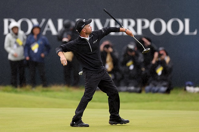 Brian Harman celebrates after winning the Open. (Photo by Gregory Shamus/Getty Images)