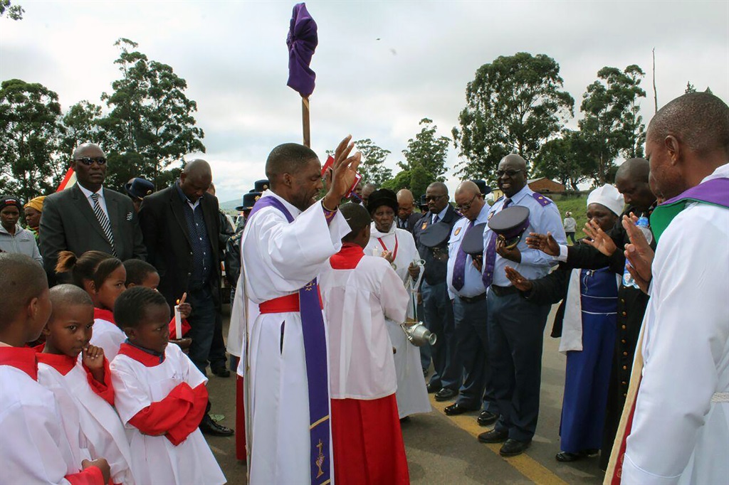 Pastors prayed yesterday in Ngcobo where the shocking cop murders took place last month. Photo by Ziyanda Zweni