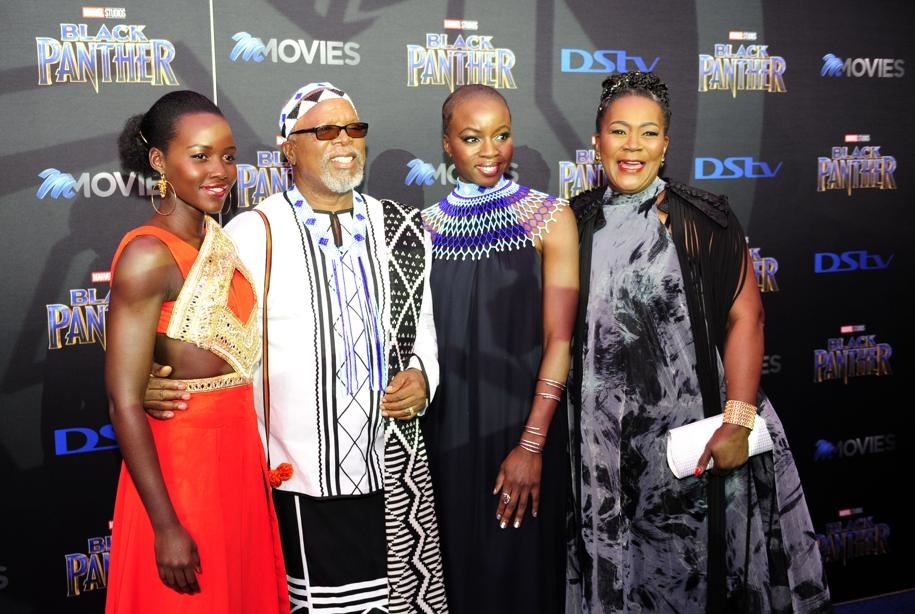 From left: Lupita Nyongo, John Kani, Danai Gurira and Connie Chiume at the Black Panther premiere in Montecasino, Joburg. Photo: Tebogo Letsie