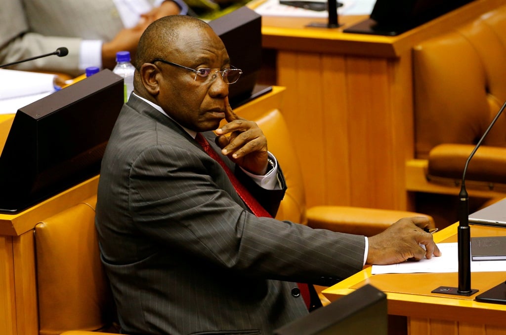 Cyril Ramaphosa listens to the debate in Parliament in Cape Town. Picture: Mike Hutchings/Reuters