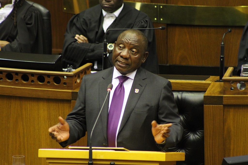 President Cyril Ramaphosa delivers his first state of the nation address in Parliament. Picture: Lindile Mbontsi