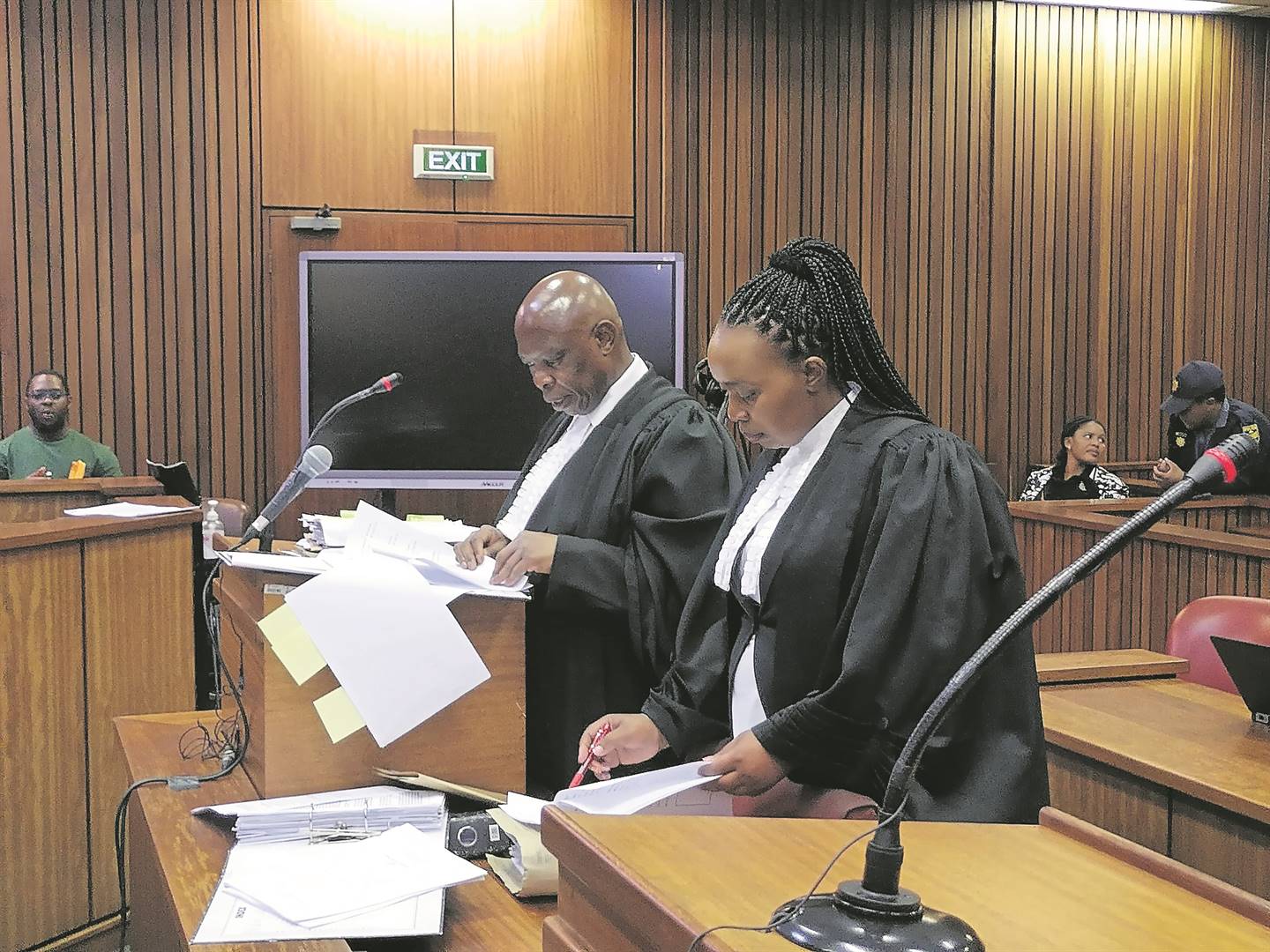 Prosecutor George Baloyi and Advocate Zandile Mshololo in the North Gauteng High Court yesterday.       Photo by Kgomotso Medupe
