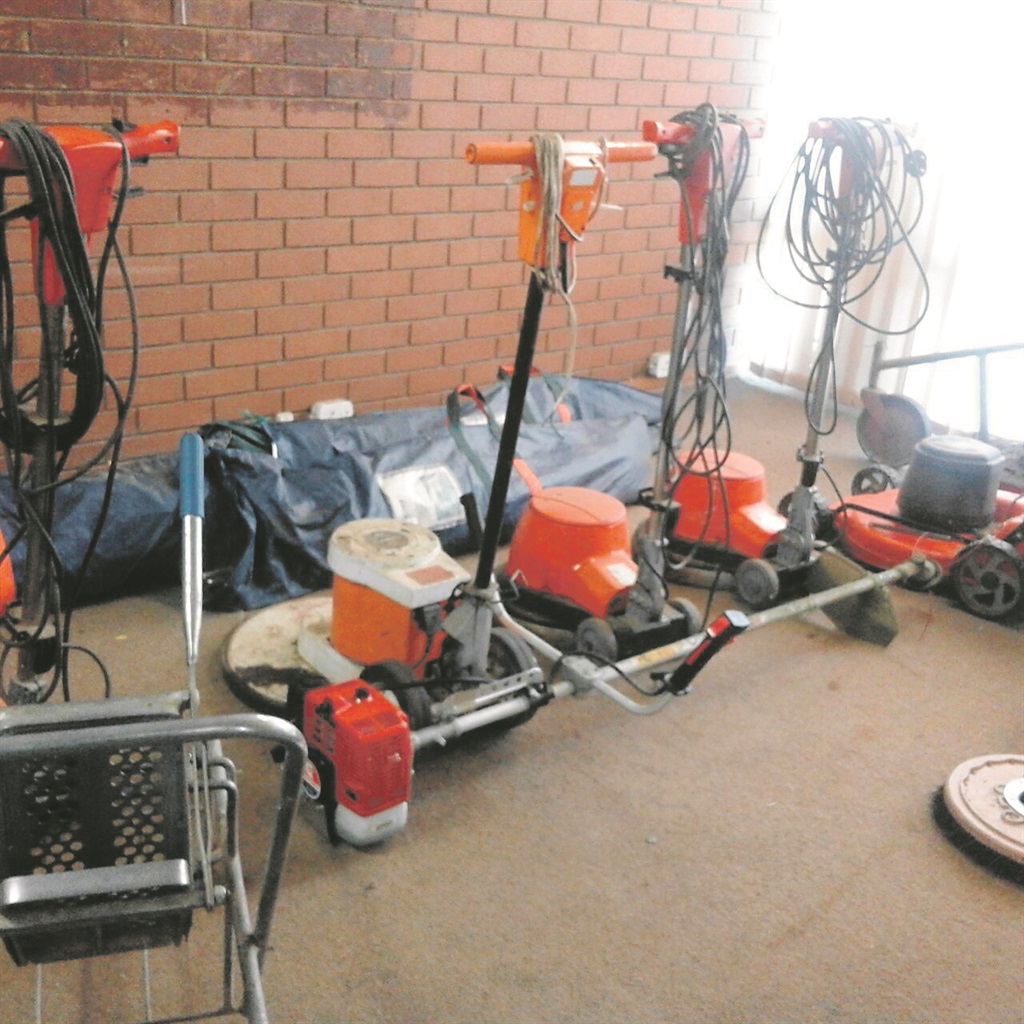 Parents and teachers say gardening equipment has been stored in the reception area for three weeks.