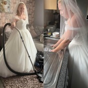 This bride loves her wedding dress so much she cleans, takes her kids to school and runs errands in it
