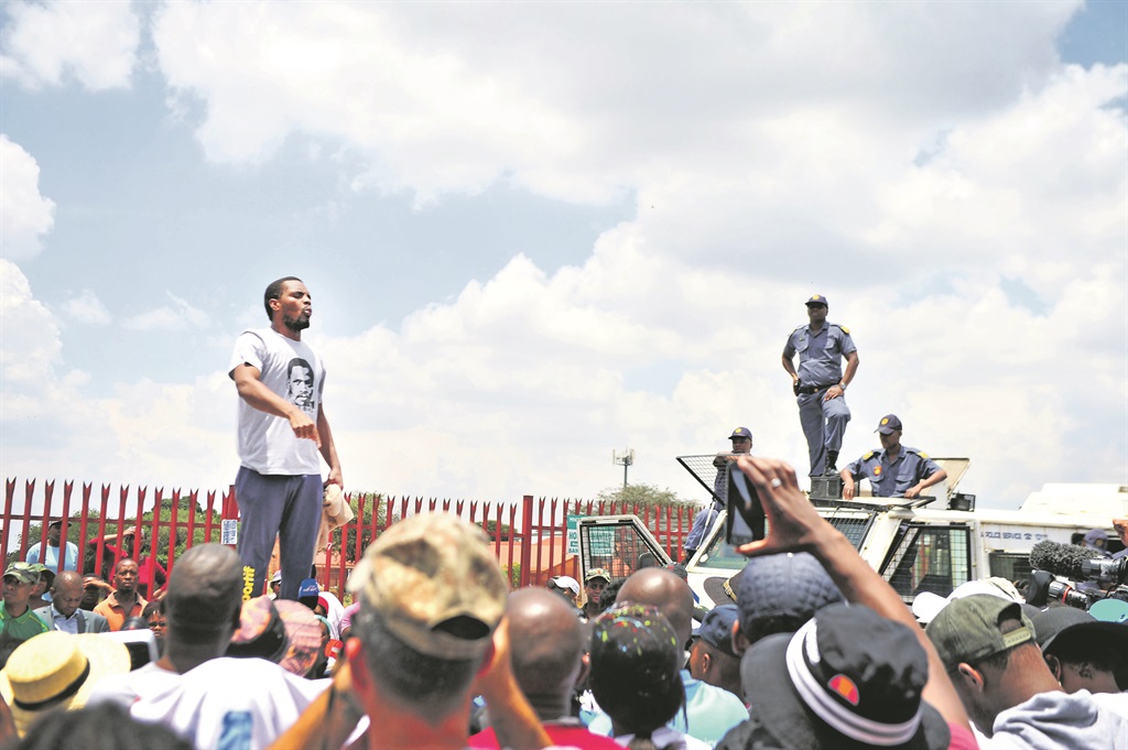 MAKING A POINT Mcebo Dlamini addressing students after his release from police custody for violence during student protests. Picture: Leon Sadiki