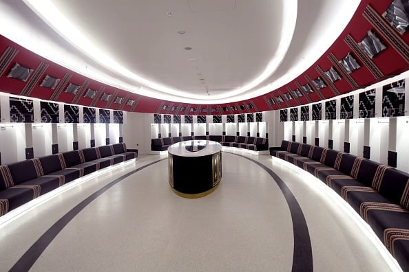 Views inside the dressing room at the Al Bayt Stad