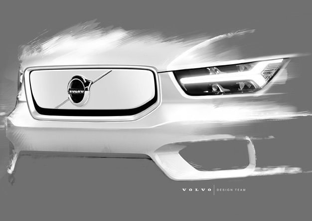 Design sketch of Volvo Cars fully electric XC40 SU