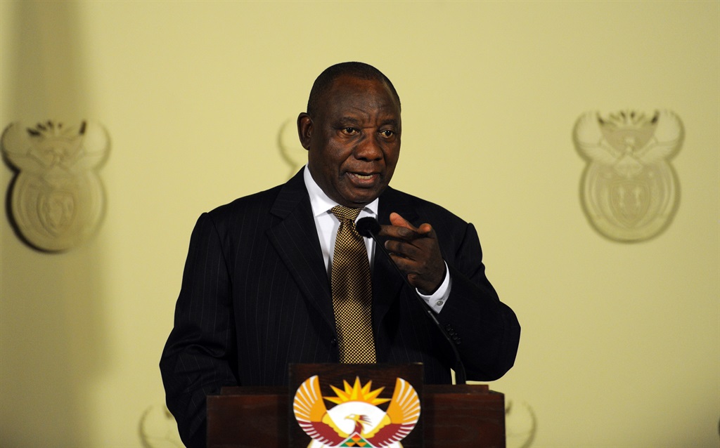 President Cyril Ramaphosa announces changes to his national executive at the Union Buildings in Pretoria. Picture: Felix Dlangamandla/Netwerk24
