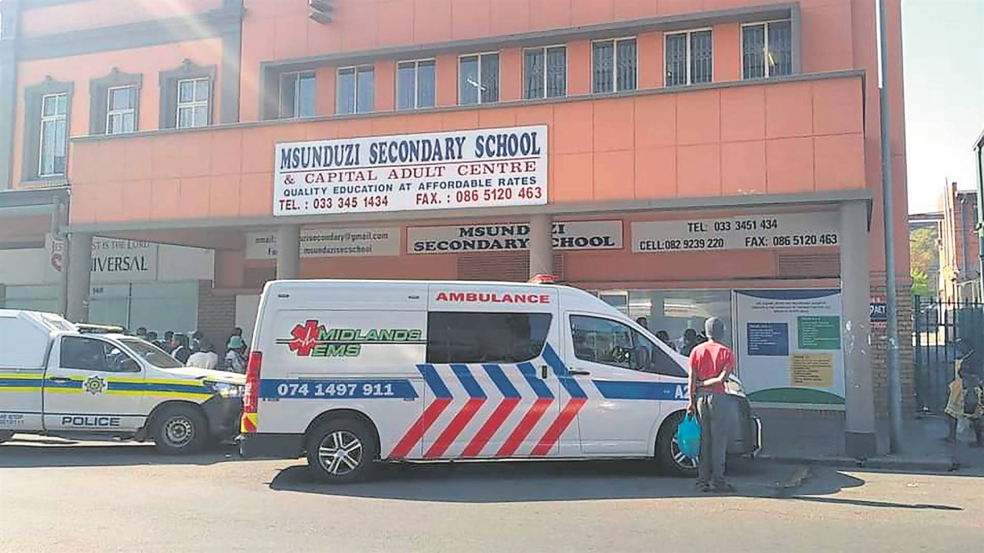 A scene of the shooting incident at Msunduzi Secondary School where a 66-year-old man lost his life yesterday. Outside the