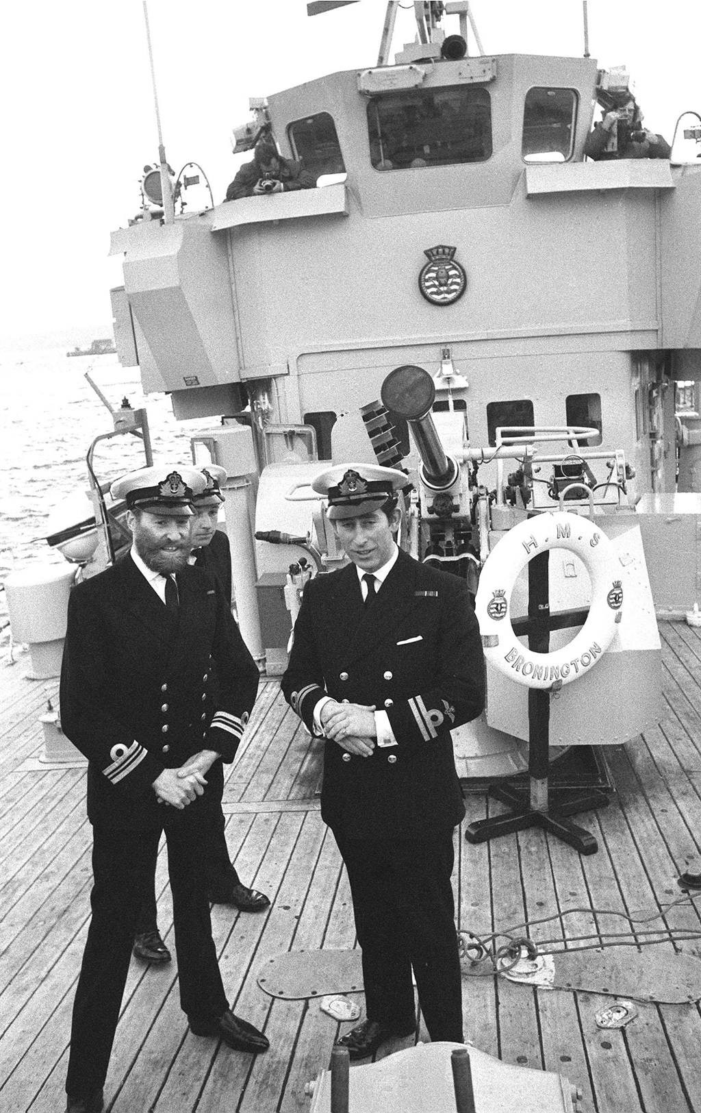 Prince Charles on board the 360-ton minehunter HMS