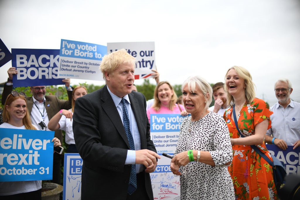 Boris Johnson with Nadine Dorries. (Photo by Joe Giddens/PA Images via Getty Images)
