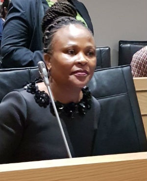 Public Protector Busisiwe Mkhwebane is seated in Parliament to face questions from the portfolio committee on justice. (Paul Herman, News24)