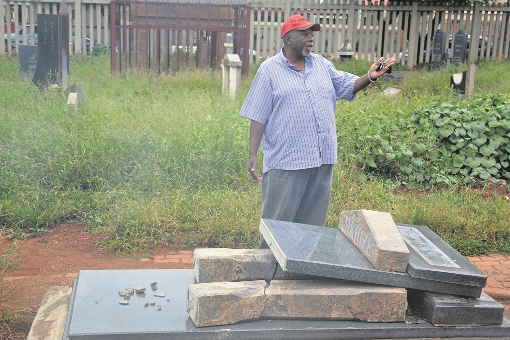 Jan Mkhize (63) from Atterigeville is asking whoever has broken his late mothers’ tombstone to come forward. Photos by Morapedi Mashashe Photo by 