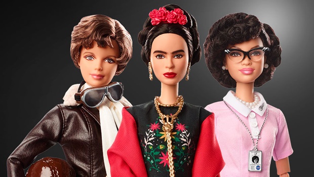 Dolls in the likeness of Amelia Earhart, Frida Kahlo and Katherine Johnson Image: Barbie