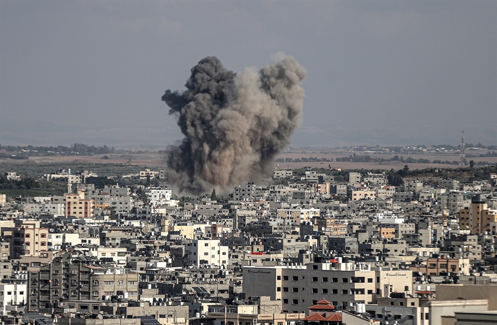 An Israeli airstrikes in Rafah on 15 October 2023. (Photo by Ali Jadallah/Anadolu via Getty Images)