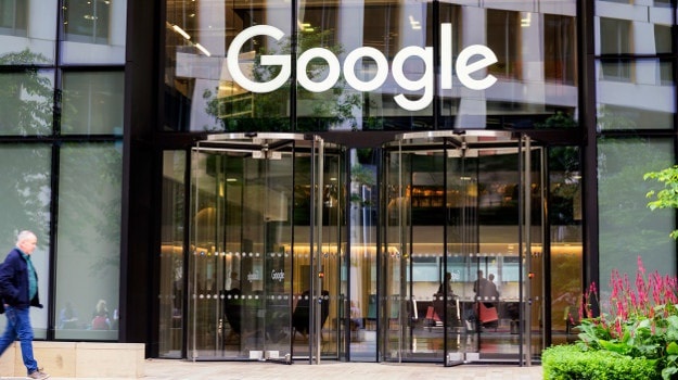  A Google sign says on the facade of a building 