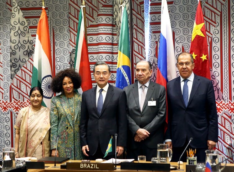 South Africa’s International Relations and Cooperation minister, Lindiwe Sisulu (second left) with ministers from Brazil and India. (Photo: Dirco)