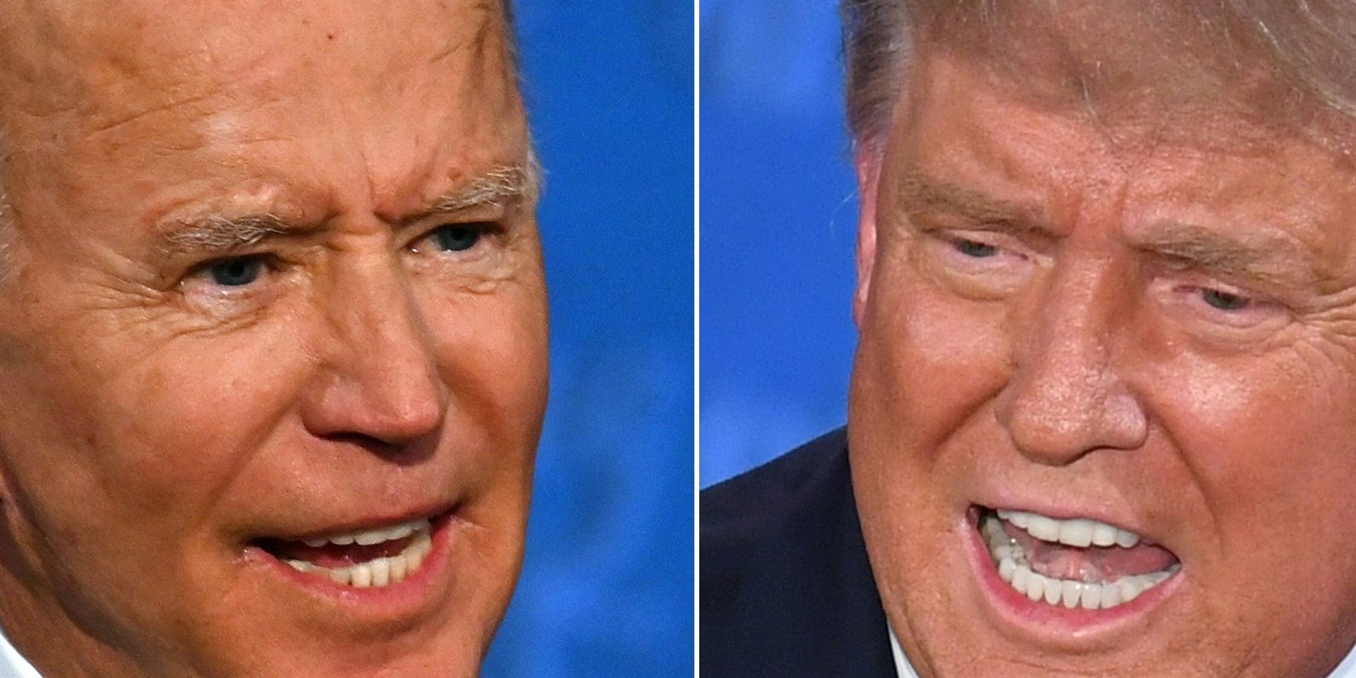 A composite image of Democratic presidential nominee Joe Biden and President Donald Trump at the first presidential debate in Cleveland, Ohio, on September 29, 2020.
