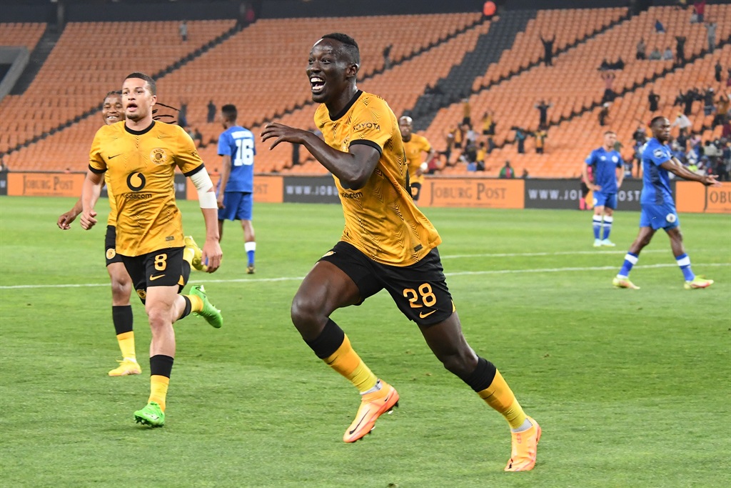 JOHANNESBURG, SOUTH AFRICA - SEPTEMBER 17: Bonfils-Caleb Bimenyimana of Kaizer Chiefs celebrates his goal during the DStv Premiership match between Kaizer Chiefs and SuperSport United at FNB Stadium on September 17, 2022 in Johannesburg, South Africa. (Photo by Lefty Shivambu/Gallo Images),¿?¨ÝÒÙRÞ4üt