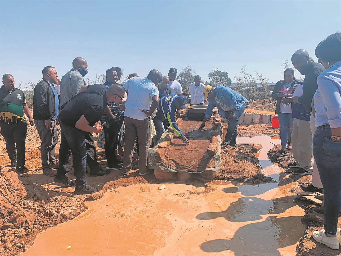 Members of the Portfolio Committees on Mineral Resources, Energy, Police and Home Affairs during a site visit at an illegal plant in Matholesville Outcrop in Roodepoort yesterday.  
