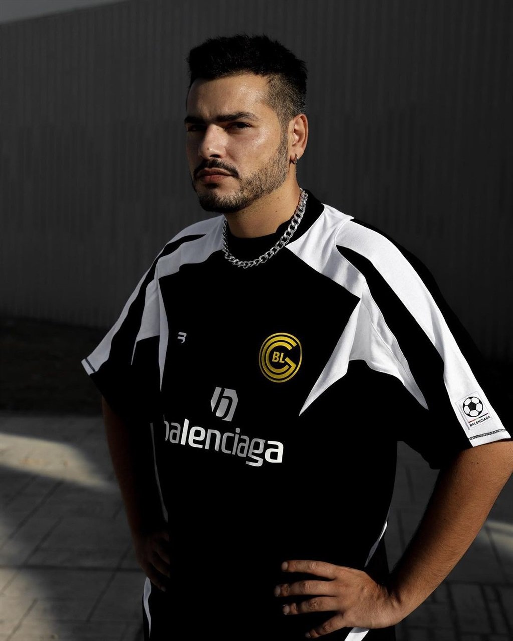 The black Balenciaga football jersey from it's Aut