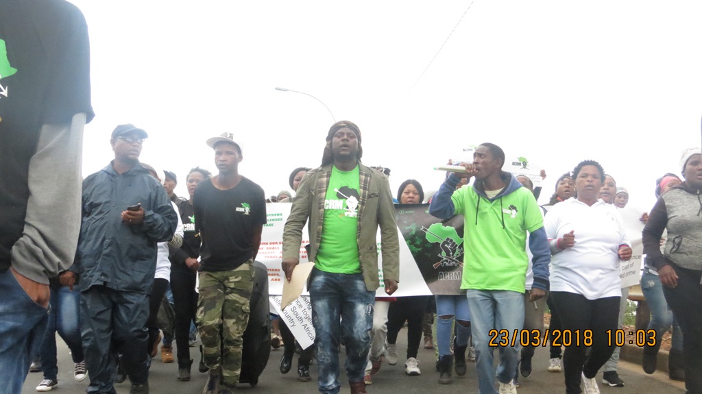 Teenage Gumbe (right) leads a protest march in Sicelo, Midvaal. Picture: Silver Sibiya
