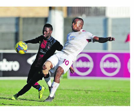 Stellenbosch FC talismanic striker Iqraam Rayners fights for the ball against Snethemba Ngidi of TS Galaxy Picture: Ryan Wilkisky / BackpagePix 