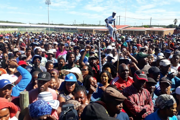 Celebrations on the Zwelihle community ground as MEC arrives. (Zukile Daniel, News24)