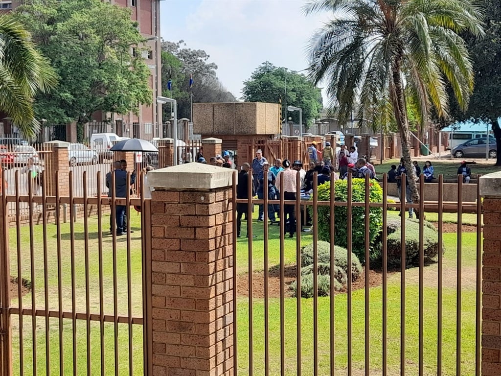 A temporary court session outside the Potchefstroom Magistrate's Court.