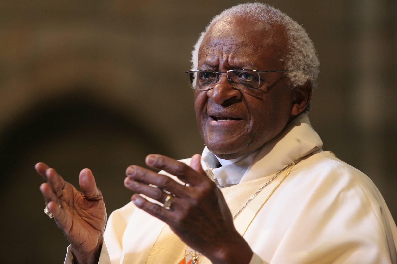 The late Archbishop Desmond Tutu at St. George Cathedral in Cape Town. 