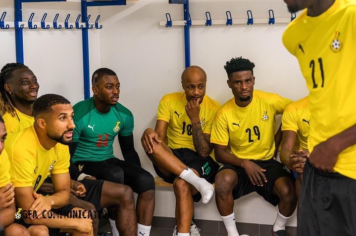 The Black Stars relaxing in the change room. 