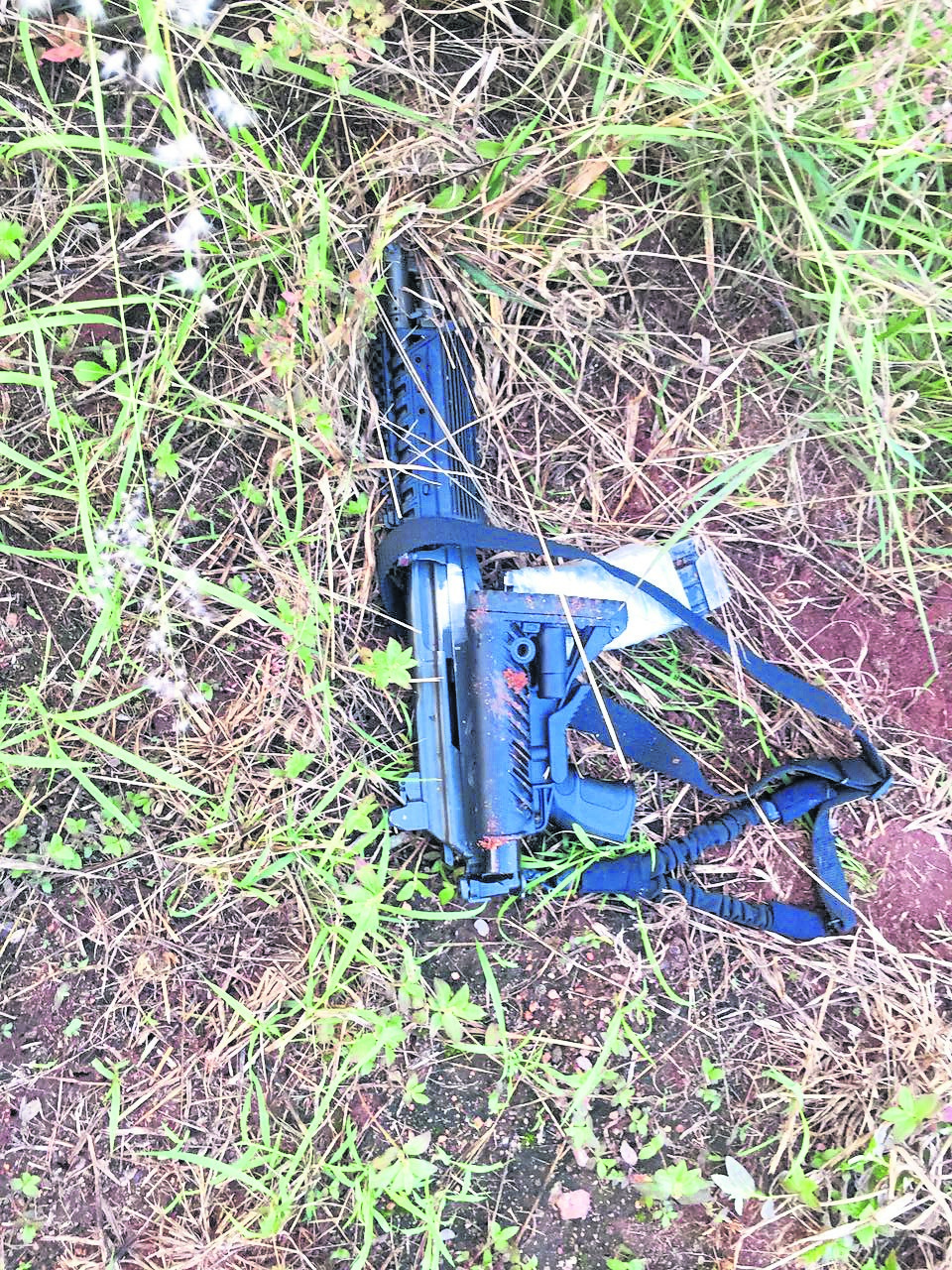 A rifle that was found at the scene of the robbery in Mbombela yesterday.