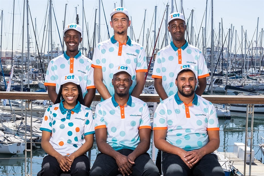 The Alexforbes ArchAngel crew seated from left to right in the front: Azile Arosi, Sibusiso Sizatu (Skipper), Daniel Agulhas (1st mate). Standing from left to right in the back: Thando Mntambo, Justin Peters, Tshepo Renaldo Mohale. (Photo: Supplied)