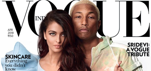 Aishwarya Rai Bachchan and Pharrell Williams on the cover of Vogue India. (Cover: Vogue India/Greg Swales)