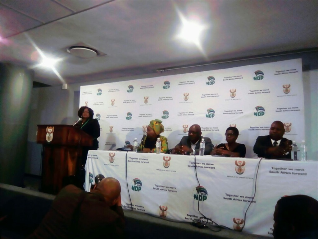 ANC heavyweights Nomvula Mokonyane, Nkosazana Dlamini-Zuma, David Makhura, Dipuo Letsatsi-Duba and Zweli Mkhize address the media on Winnie Madikizela-Mandela. Picture: Zamayirha Peter