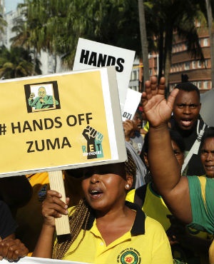 People in support of former president Jacob Zuma protest in Durban. (Themba Hadebe, AP)