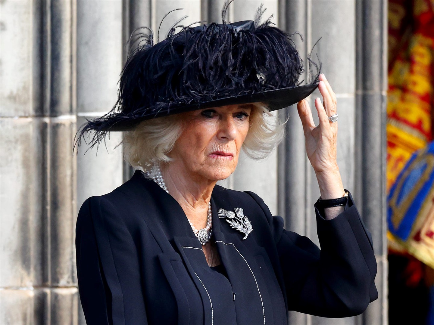 Queen Consort Camilla before a service of thanksgiving in honor of Queen Elizabeth.  Max Mumby/Indigo/Getty Images