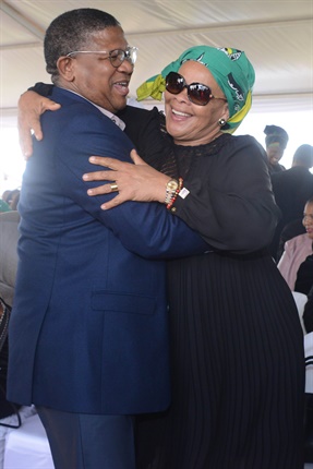 Chris Hani's widow Limpho Hani and Fikile Mbalula embrace during
the 25 year anniversary commemorating Chris Hani’s death on April 10, 2018 in
Boksburg. Hani was shot dead outside his Dawn Park home on April 10, 1993. (Gallo
Images, Frennie Shivambu)

