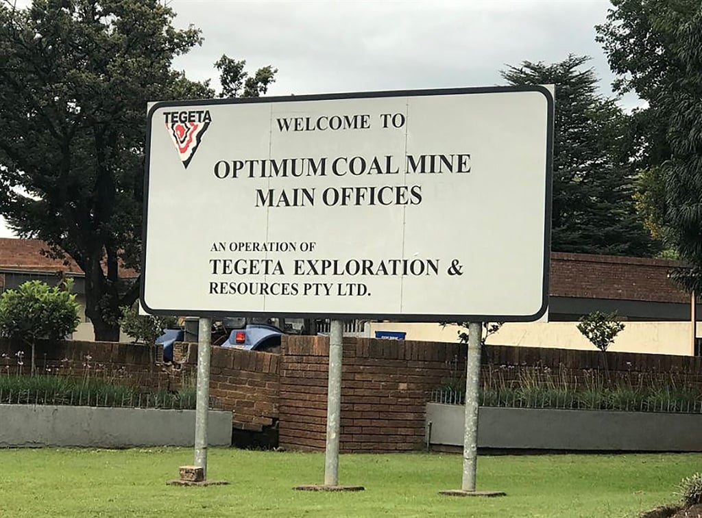 Mineworkers picket outside Gupta-owned Optimum Coal mine in Mpumalanga. T