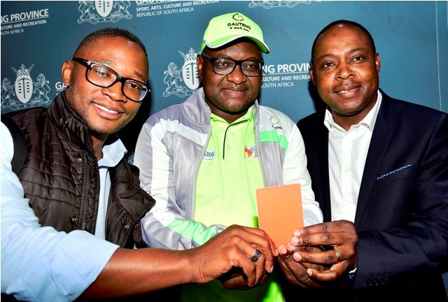 Cohesion games 1: (Left to right) Football agent Walter Mokoena, Gauteng Premier David Makhura and former African football of the year and Zambian icon Kalusha Bwalya. Picture: Supplied.