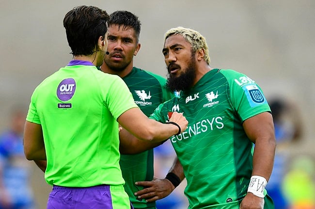 Bundee Aki receives a red card against the Stormers. (Photo by Ashley Vlotman/Gallo Images)