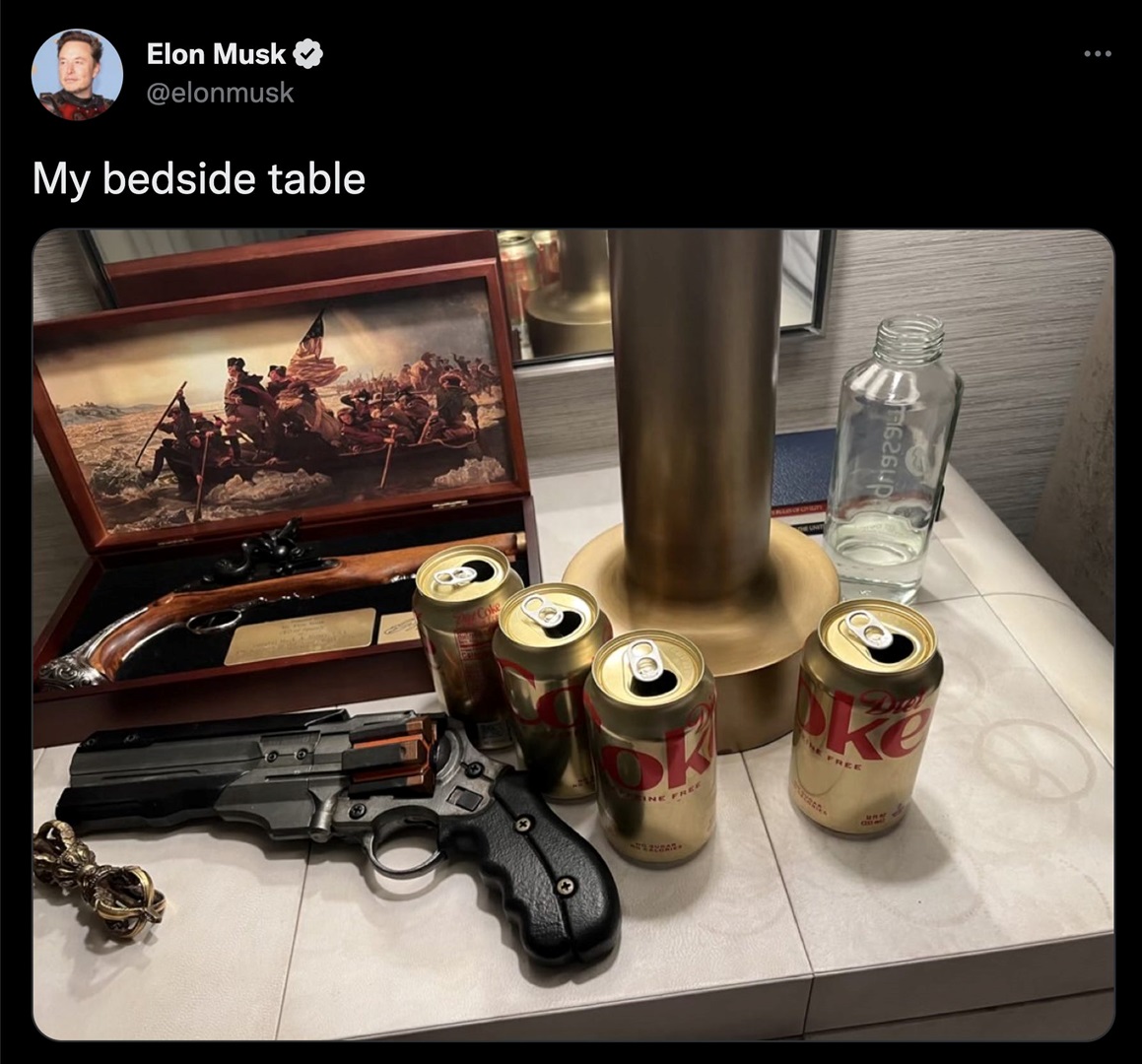 Everything in Elon Musk's bedside table photo, including what appears to be replica guns, Buddhist object | Business Insider