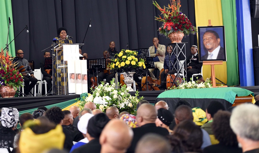Minister in the Presidency for planning, monitoring and evaluation, Nkosazana Dlamini-Zuma speaking at the funeral of former ambassador George Nene at the Morris Isaacson High Hall in Soweto, Johannesburg. Picture: Dirco
