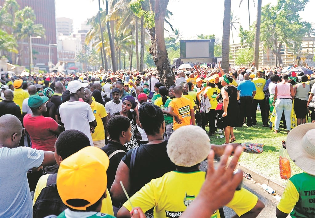 Jacob Zuma supporters outside the Durban magistrate court where the former President appeard.PHOTO: TEBOGO LETSIE