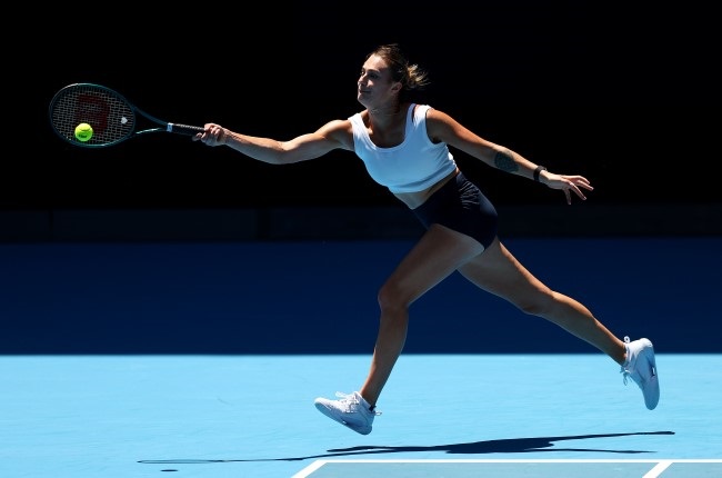 Australian Open champion Aryna Sabalenka during a training session at Melbourne Park. (Graham Denholm/Getty Images)