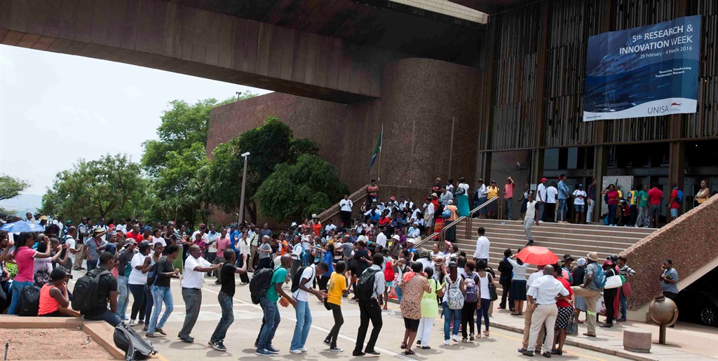  The National Education, Health and Allied Workers Union (Nehawu) members protest over allegations of racism and harassment outside the University of South Africa (Unisa) in Pretoria, South Africa this week. (Photo by Gallo Images / Thapelo Maphakela) PHOTO: 
