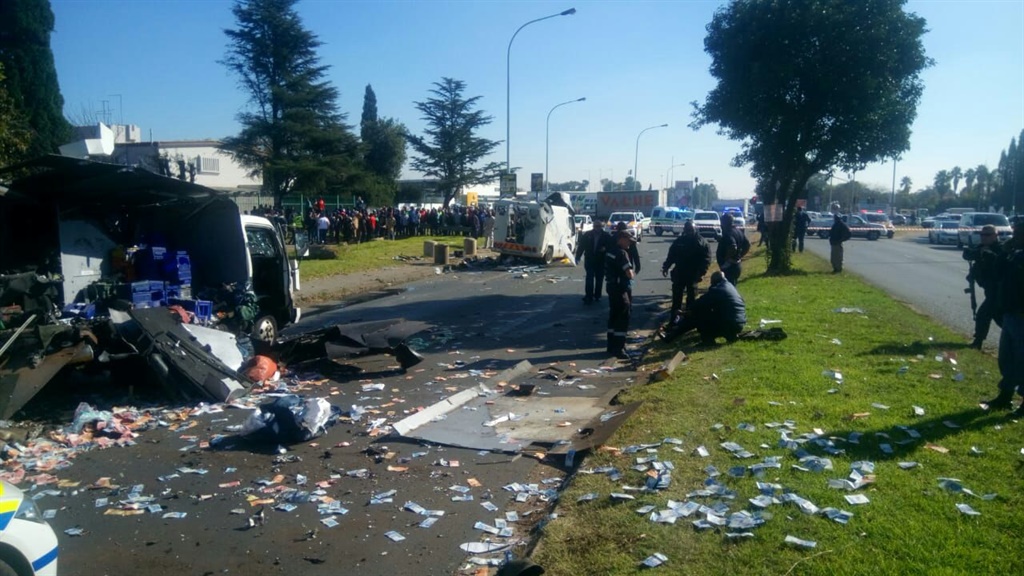A scene where two cash vans were robbed at the same time in Boksburg 