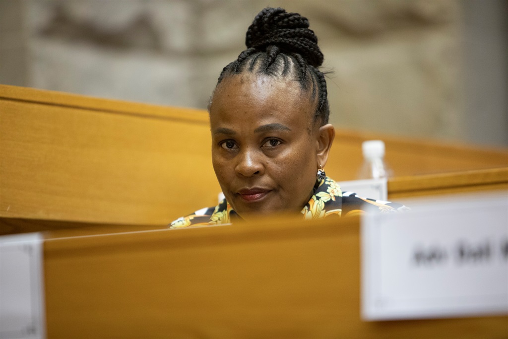 Busisiwe Mkhwebane pictured the inquiry into her fitness to hold office in Parliament.
