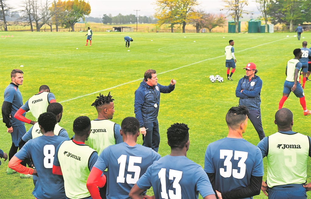 Free State Stars players listen to instructions by their coach Luc Eymael in Bethlehem yesterday.Photo by Themba Makofane