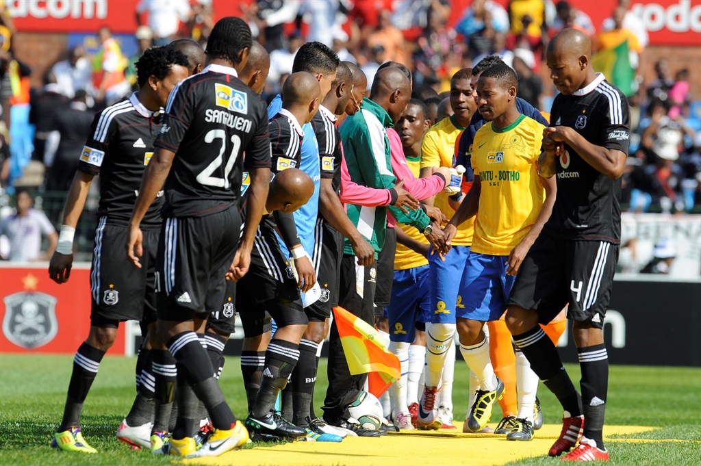 Pirates and Sundowns players during the MTN8 2nd leg semi-final match between Mamelodi Sundowns and Orlando Pirates from Loftus Stadium on August 28, 2011 in Pretoria, South Africa